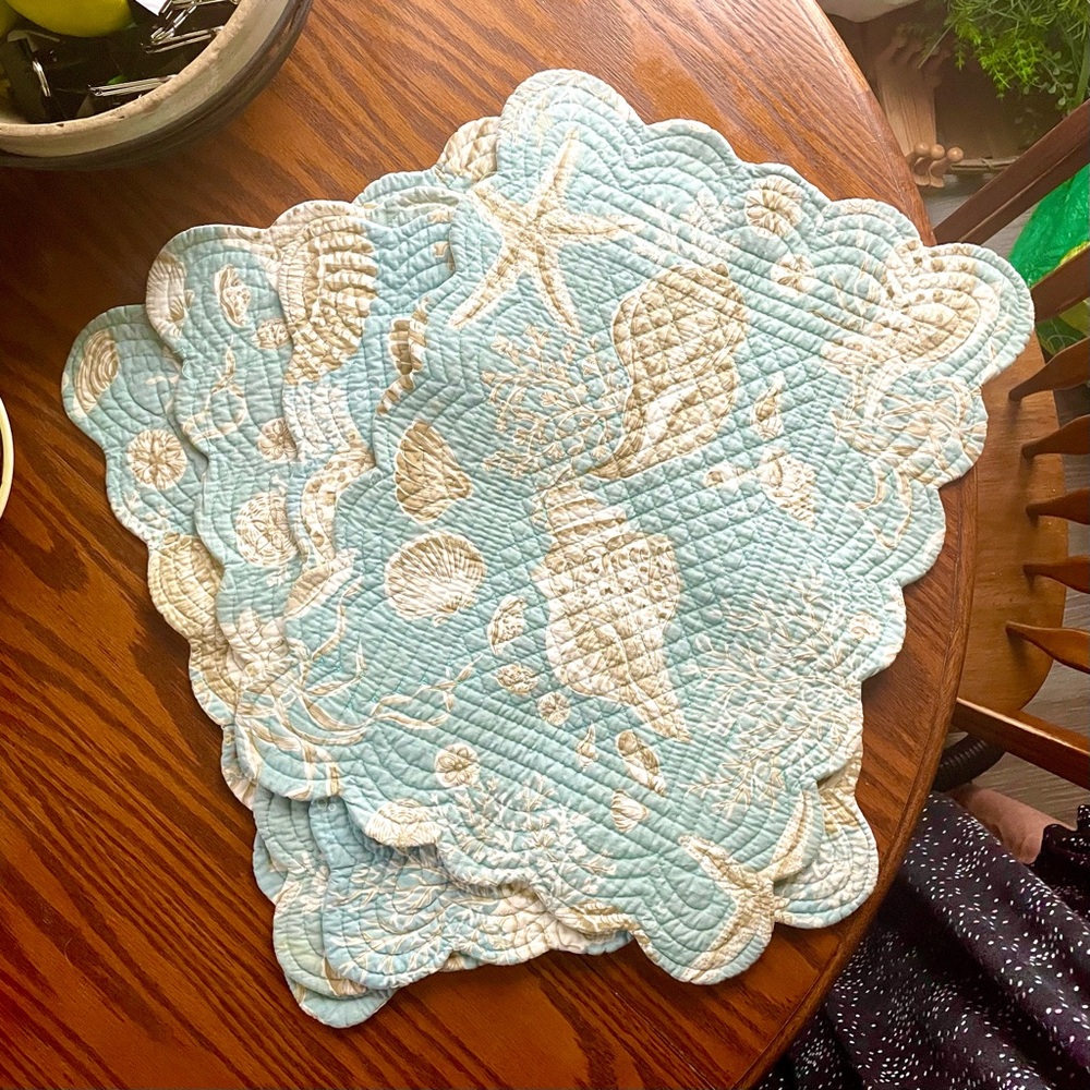 Highland Dunes Vandewa - Reversible 19" Placemats - Set Of 4 - Sea Themed - Aqua
